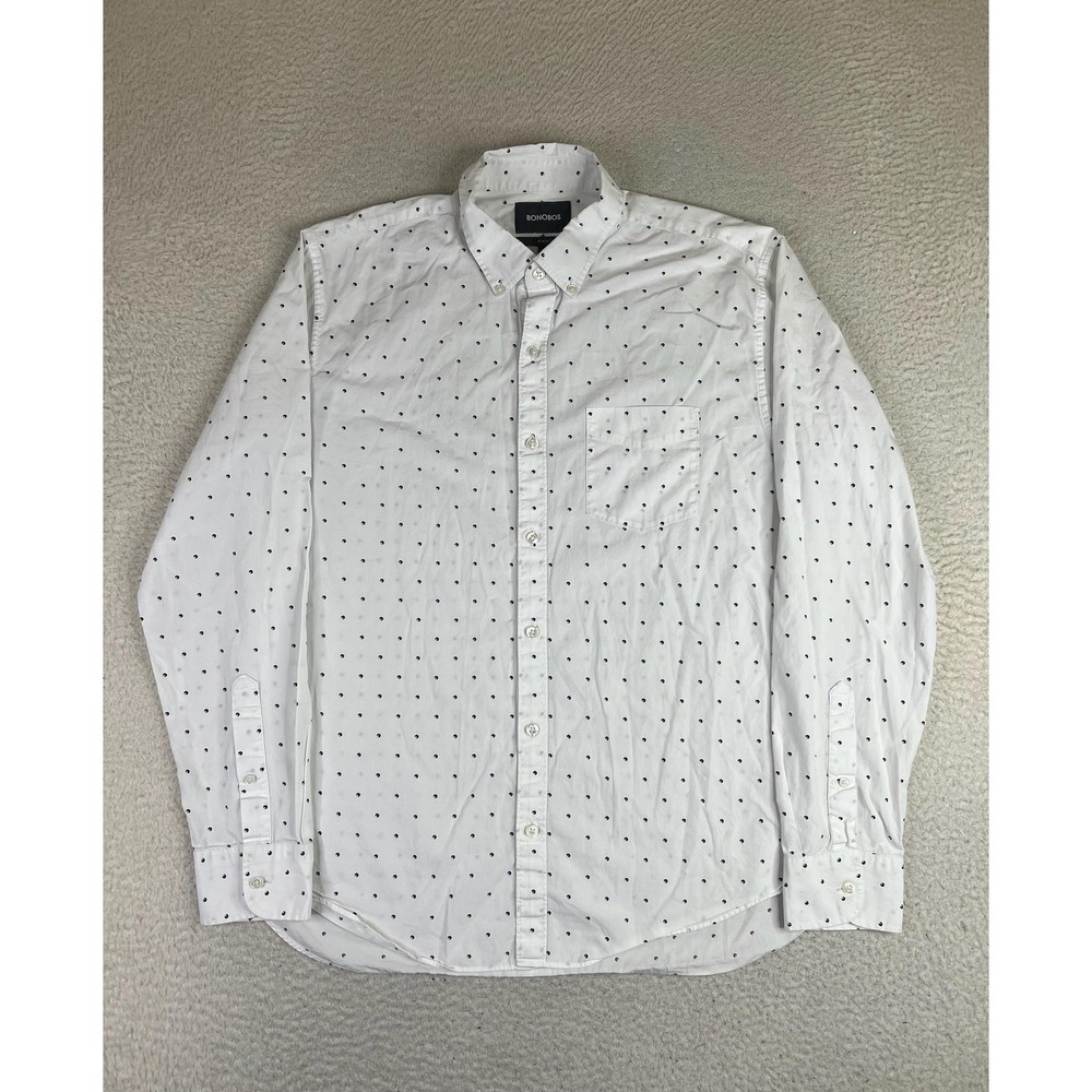Bonobos Shirt Men's Large Slim Fit White Polka Dot Button Up Long Sleeve Casual